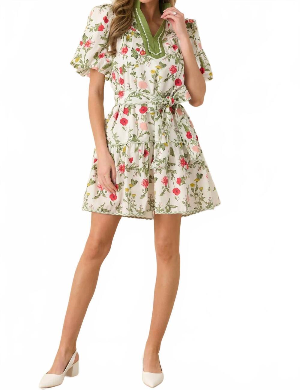 NEW ENTRO sutton mini dress in olive green floral
